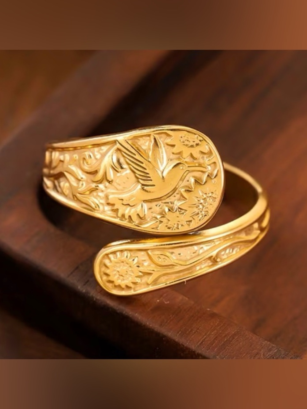 Gold-Tone Dove Motif Open Cuff Bracelet